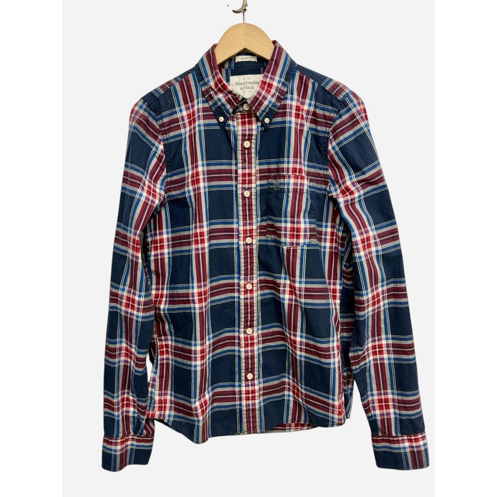 Abercrombie Fitch Y2K Plaid Button Down Shirt Mens Large Navy Red Preppy Classic